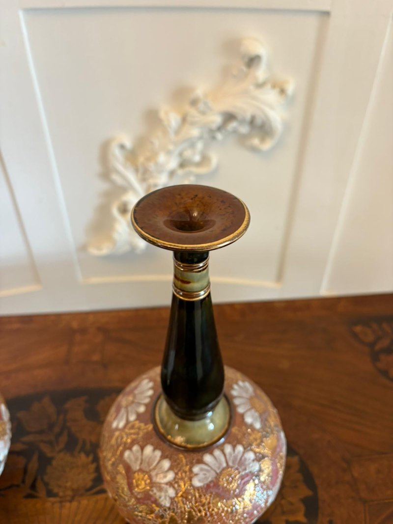 Pair of Antique Victorian Quality Royal Doulton Slater Stoneware Vases - Image 6